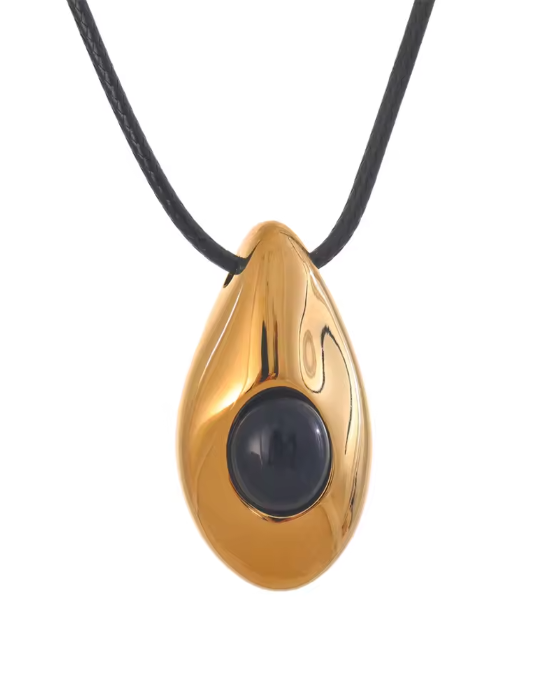 Colar Feminino com Pedra Preta Dourado Elegante