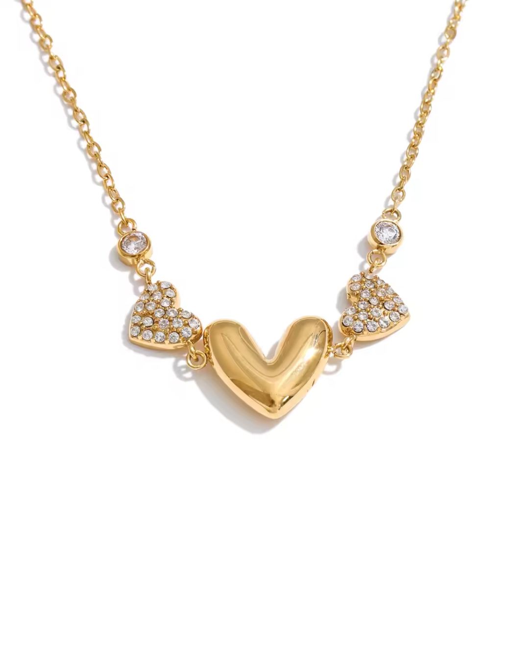 Colar Feminino Coração com Zircônia Dourado Elegante