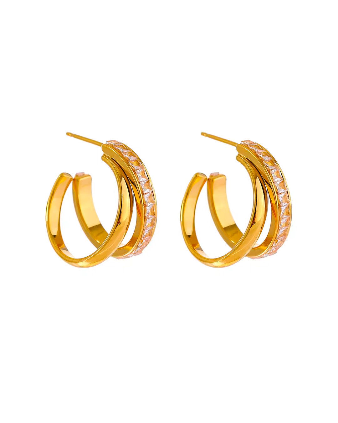 Brinco Feminino Argola Dupla com Zircônia Dourado