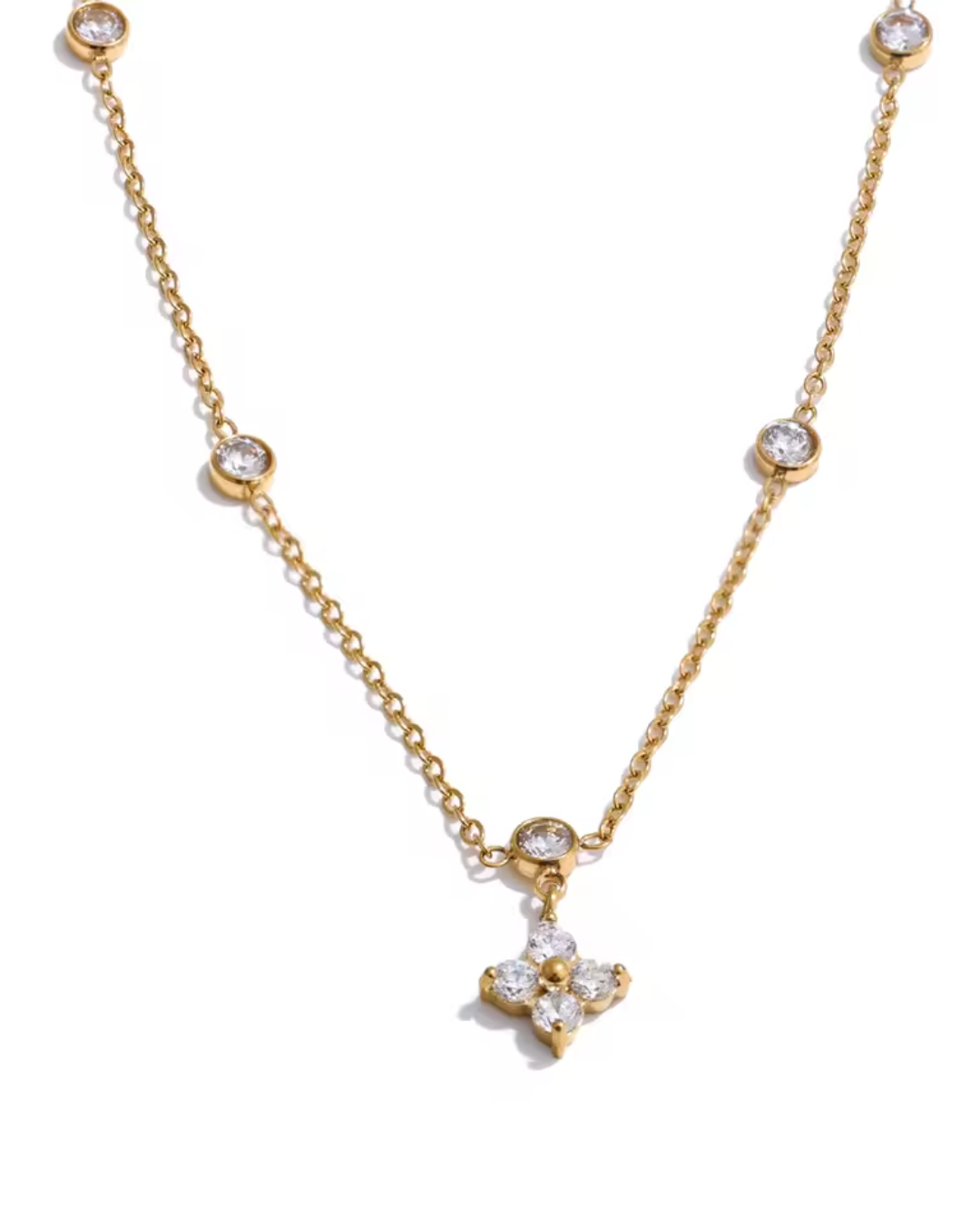 Colar Feminino Dourado Flor Minimalista com Zircônia