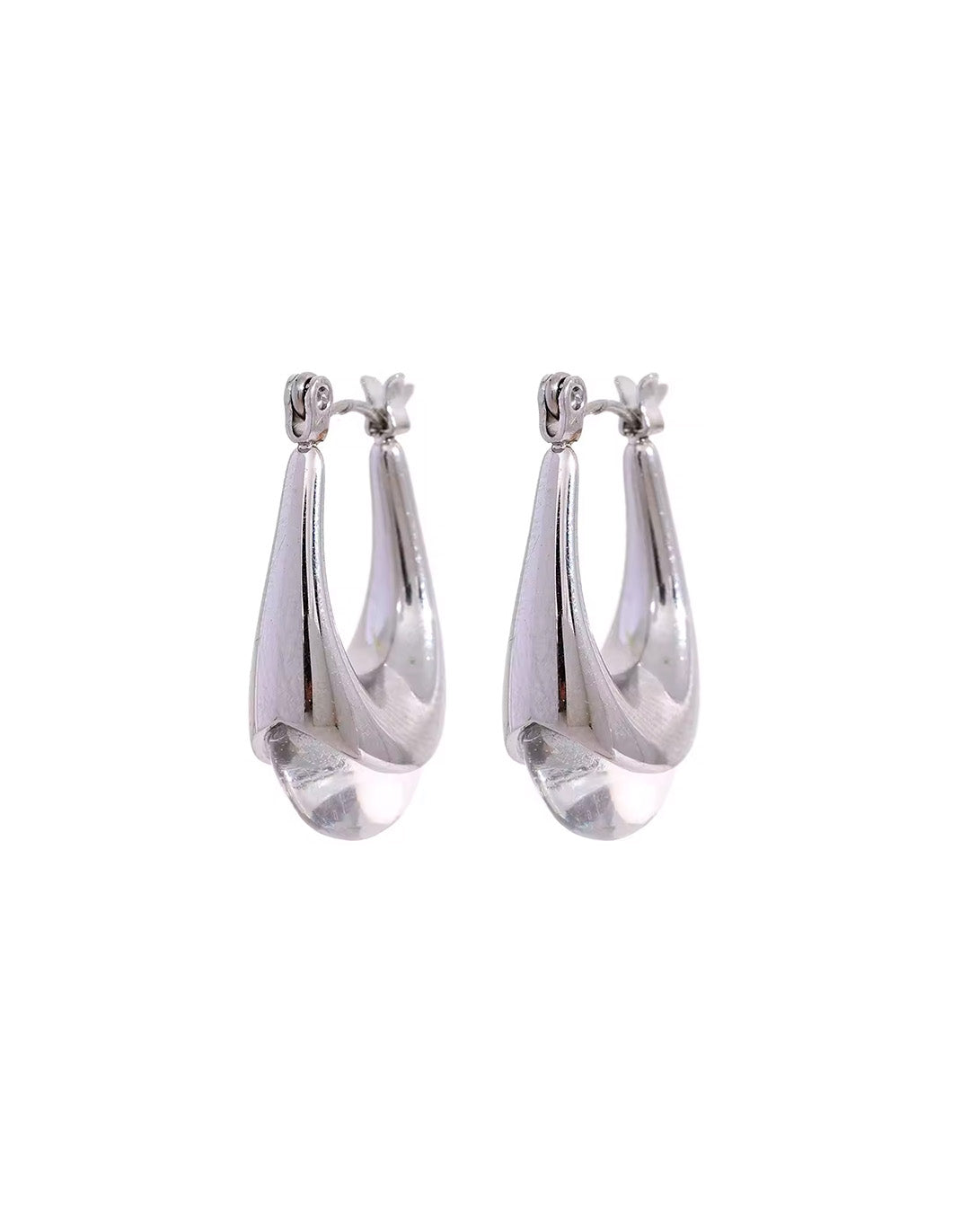Brinco de Argola Feminino com Gota Transparente Dourado