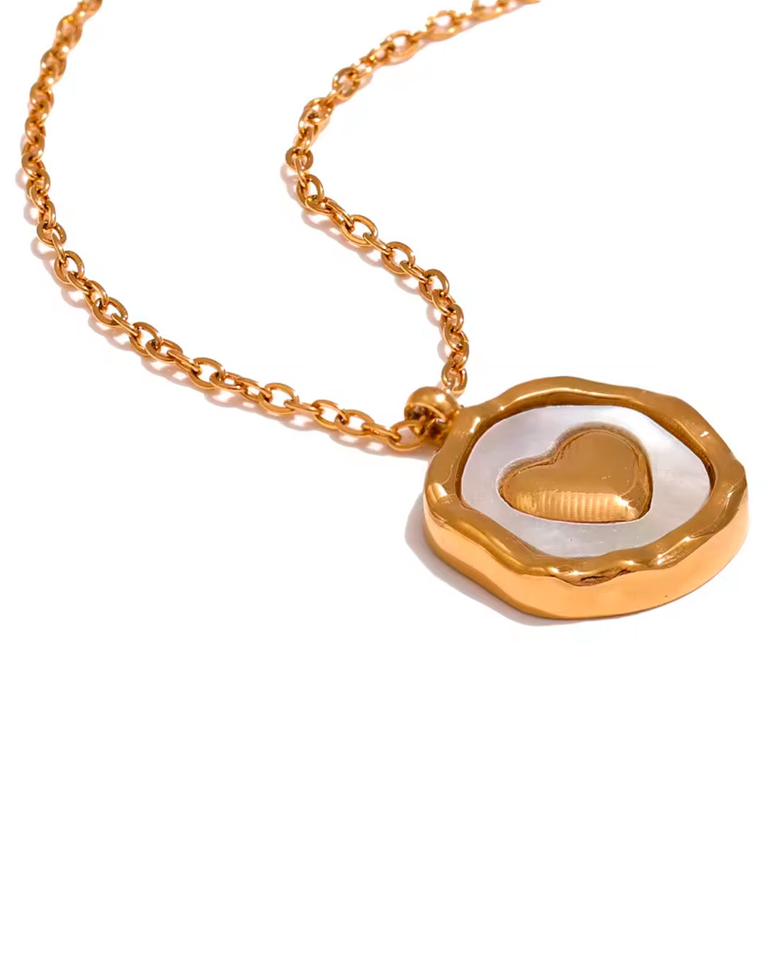 Colar Feminino Dourado Pingente Coração com Madrepérola