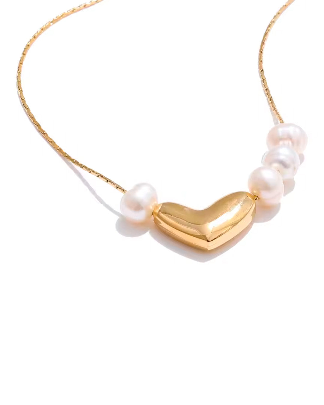 Colar Feminino Coração com Pérolas Dourado Elegante