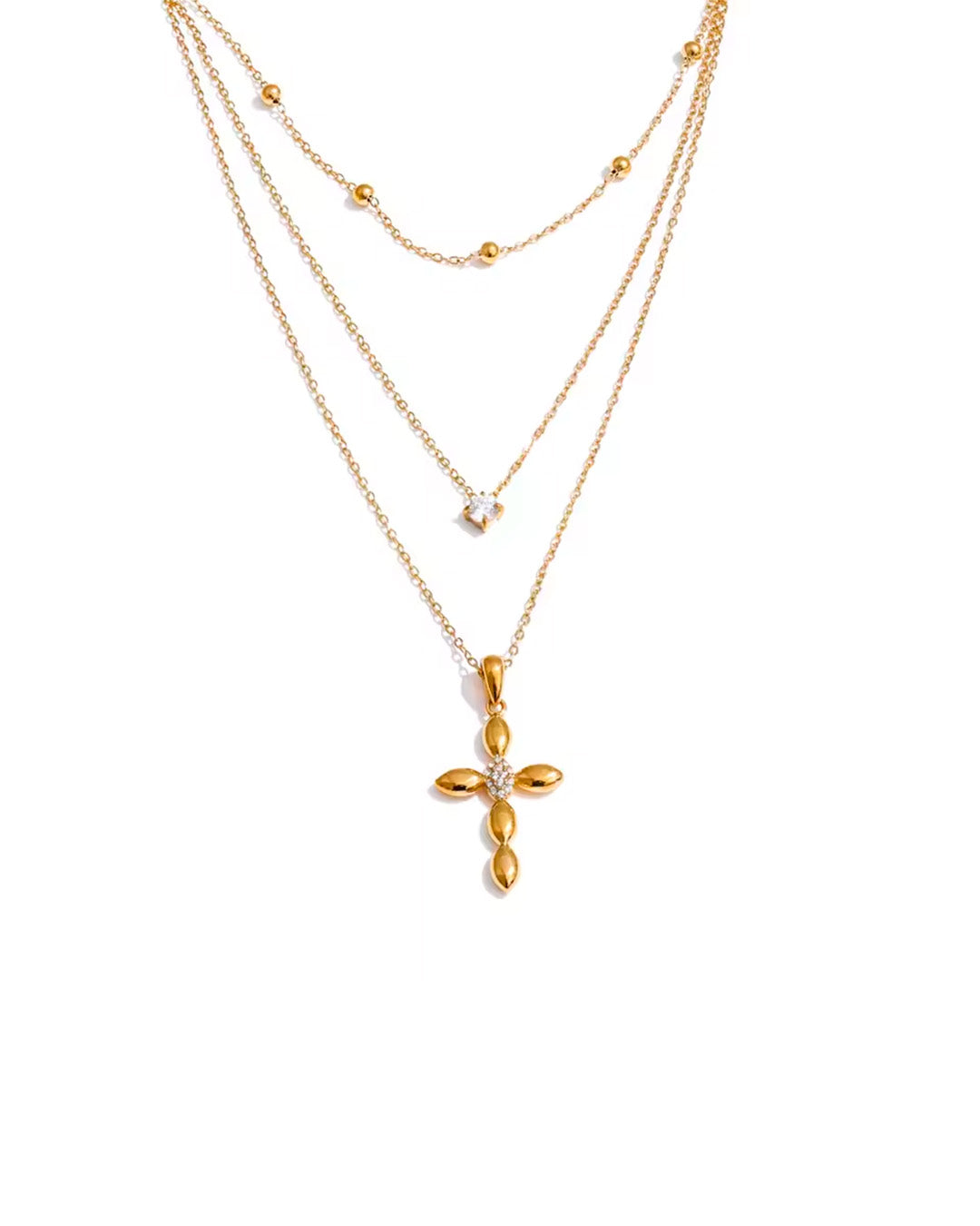 Colar Feminino Cruz Dourada com Zircônia Elegante