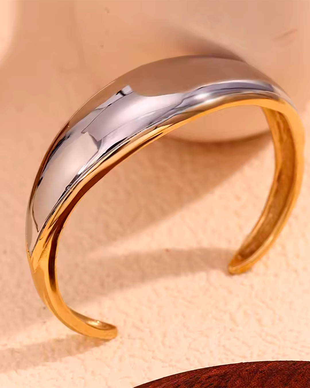 Pulseira Feminina Bracelete Bicolor Dourada e Prateada