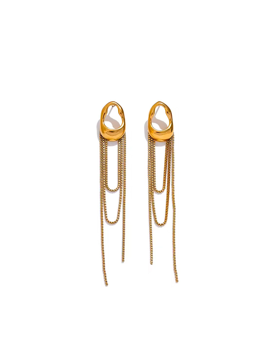Brinco Feminino Longo Dourado com Correntes Elegante