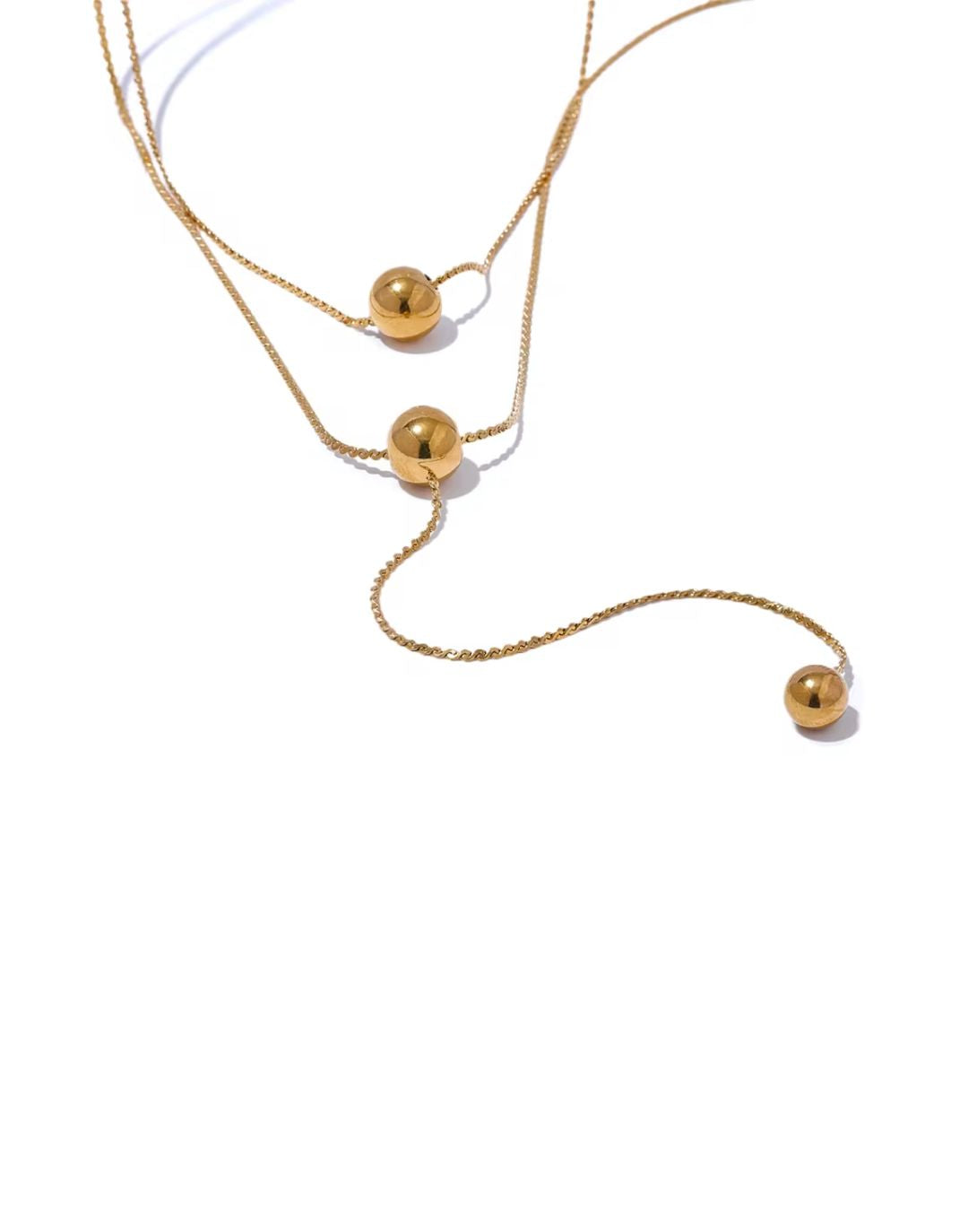 Colar Feminino Dourado Duplo com Esferas Elegante