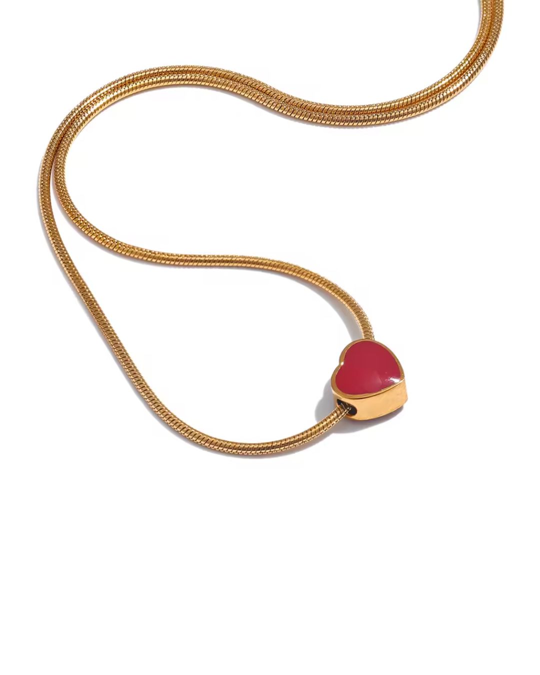 Colar Feminino Coração Vermelho Dourado Elegante
