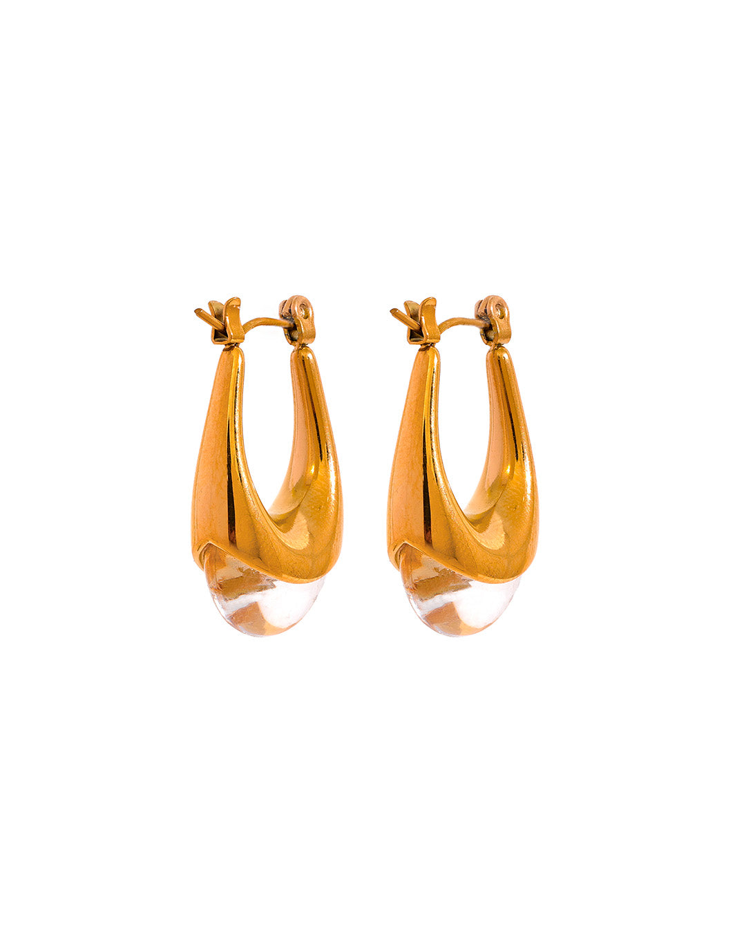 Brinco de Argola Feminino com Gota Transparente Dourado