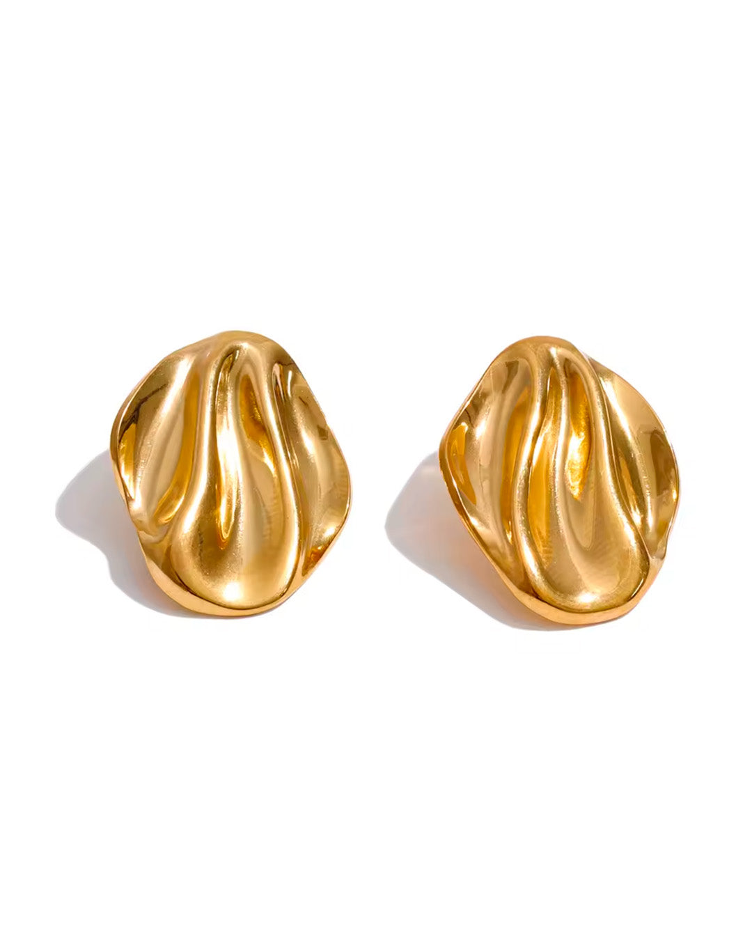 Brinco Feminino Dourado Texturizado Minimalista