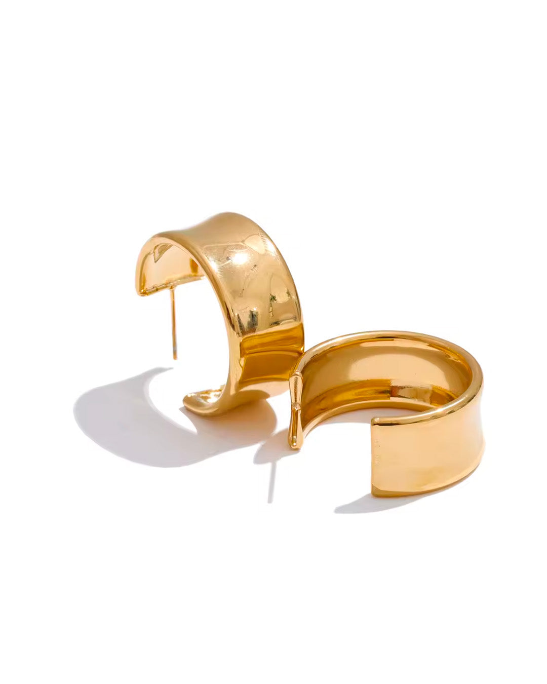 Brinco Feminino Dourado Largo Elegante Minimalista