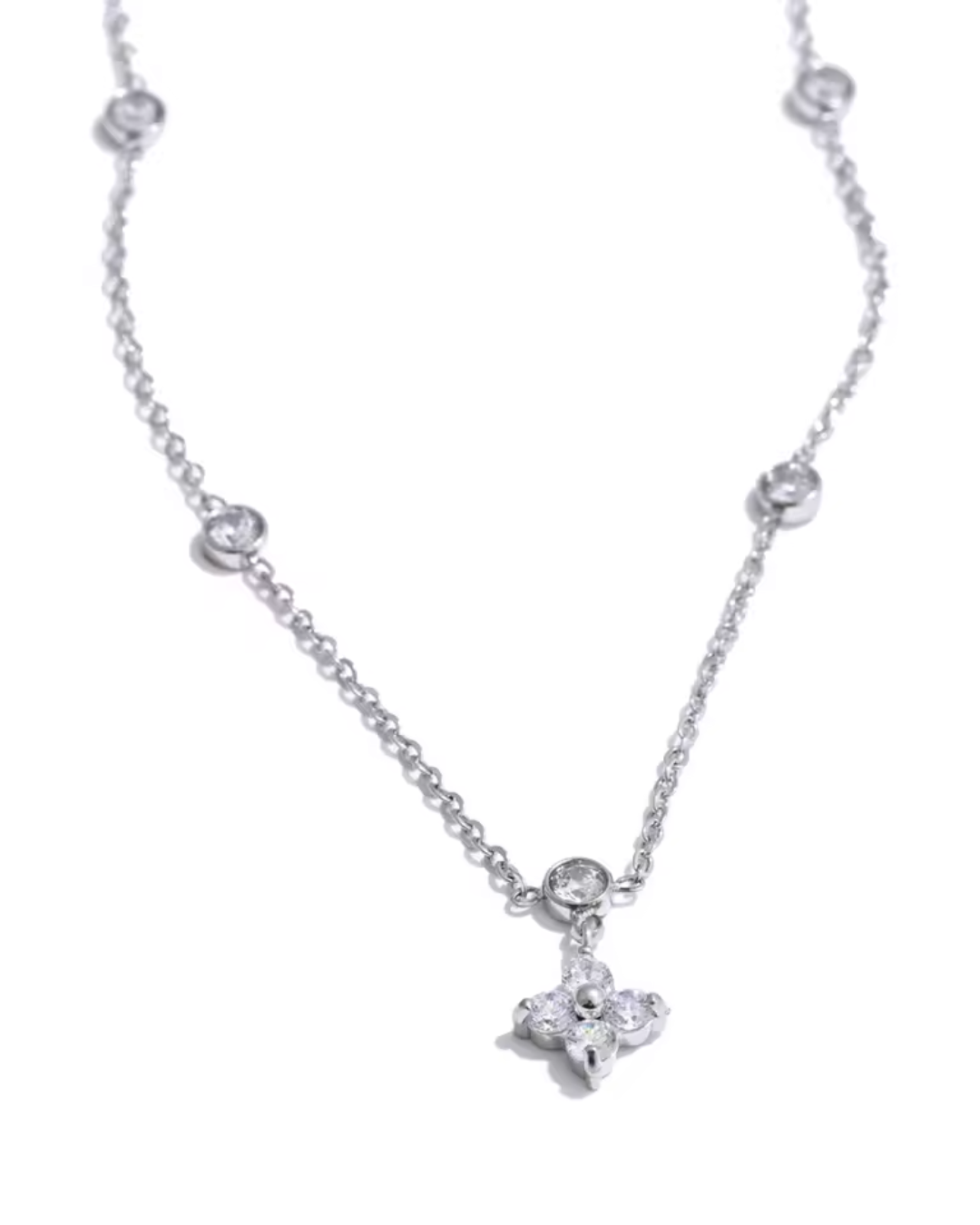 Colar Feminino Dourado Flor Minimalista com Zircônia
