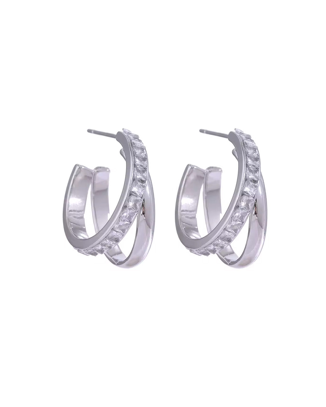 Brinco Feminino Argola Dupla com Zircônia Dourado