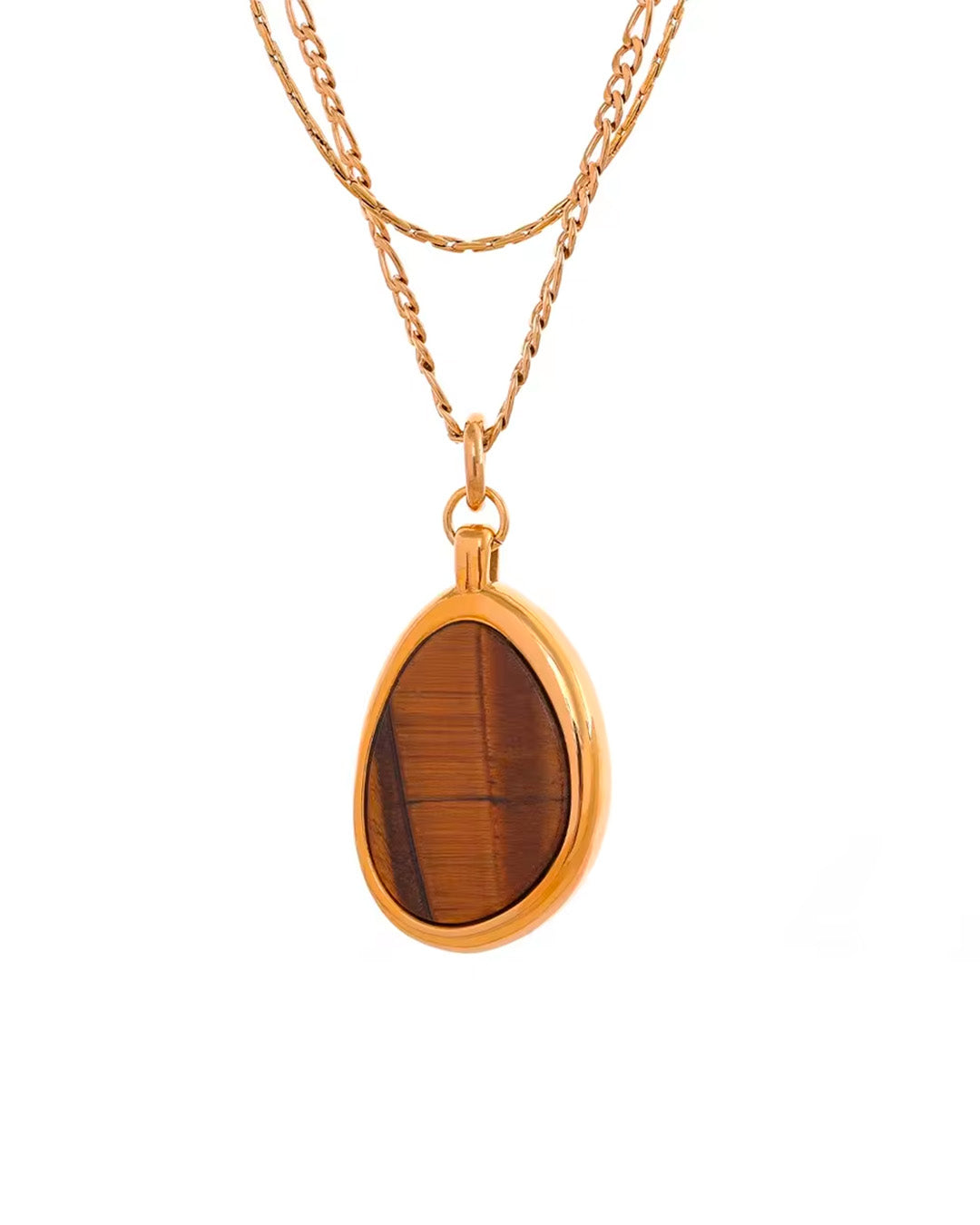 Colar Feminino com Pedra Marrom Dourado Elegante