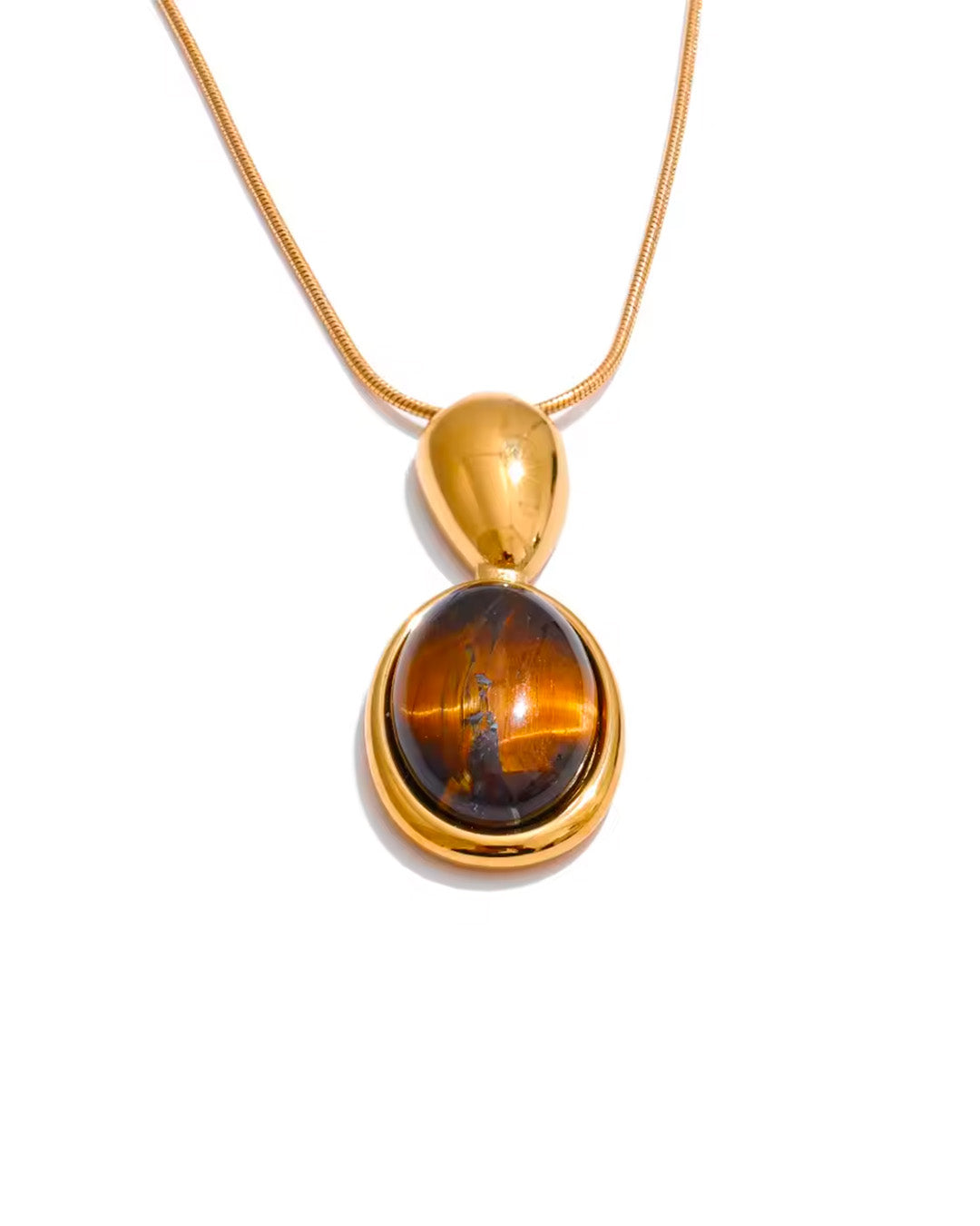 Colar Feminino Dourado Pingente Pedra Oval