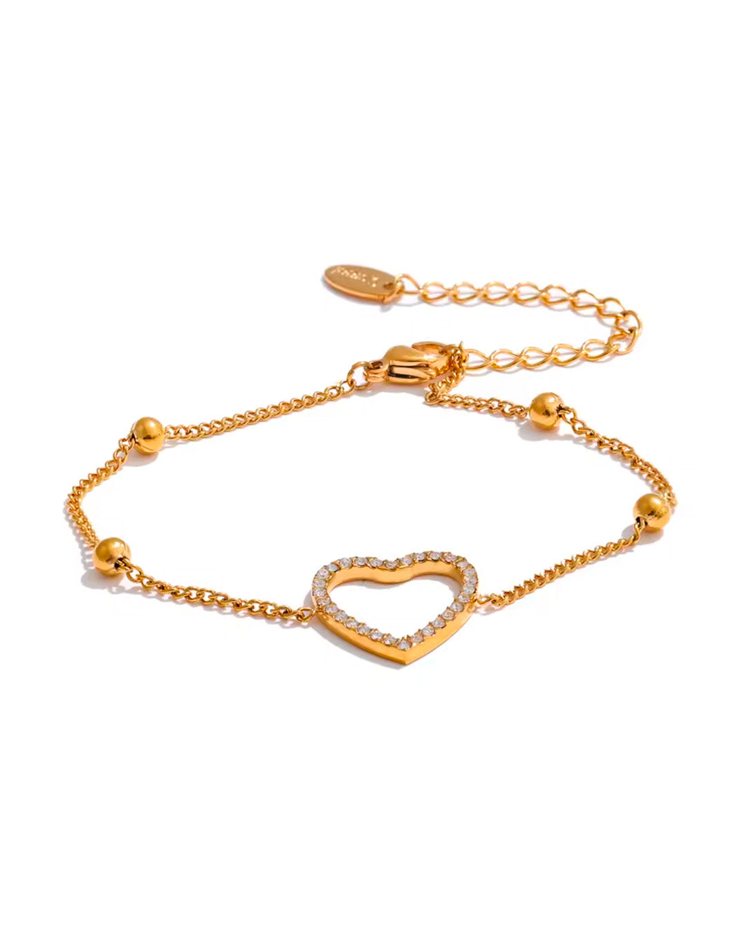 Pulseira Feminina Coração com Zircônia Dourada Elegante