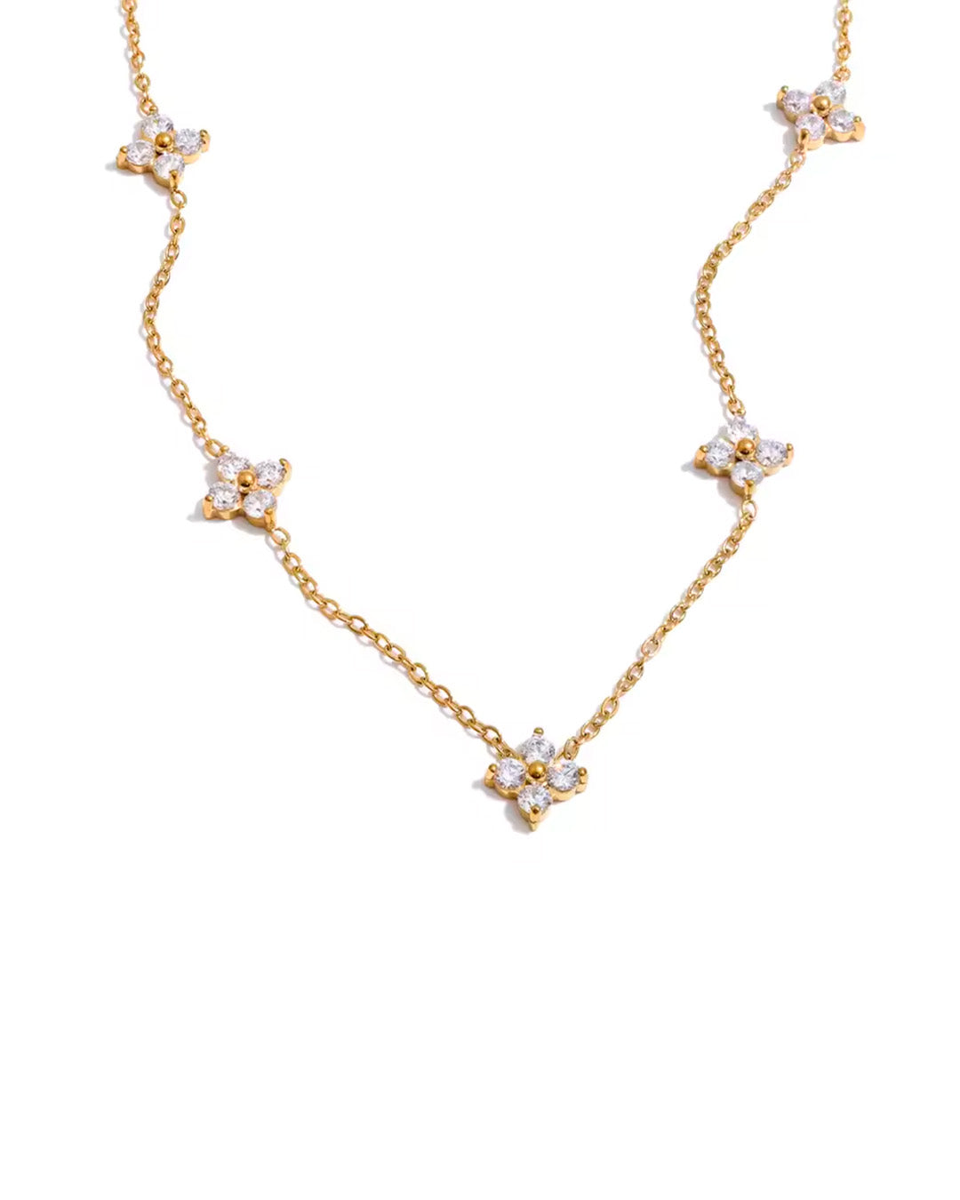 Colar Feminino Flor com Zircônia Dourado Elegante
