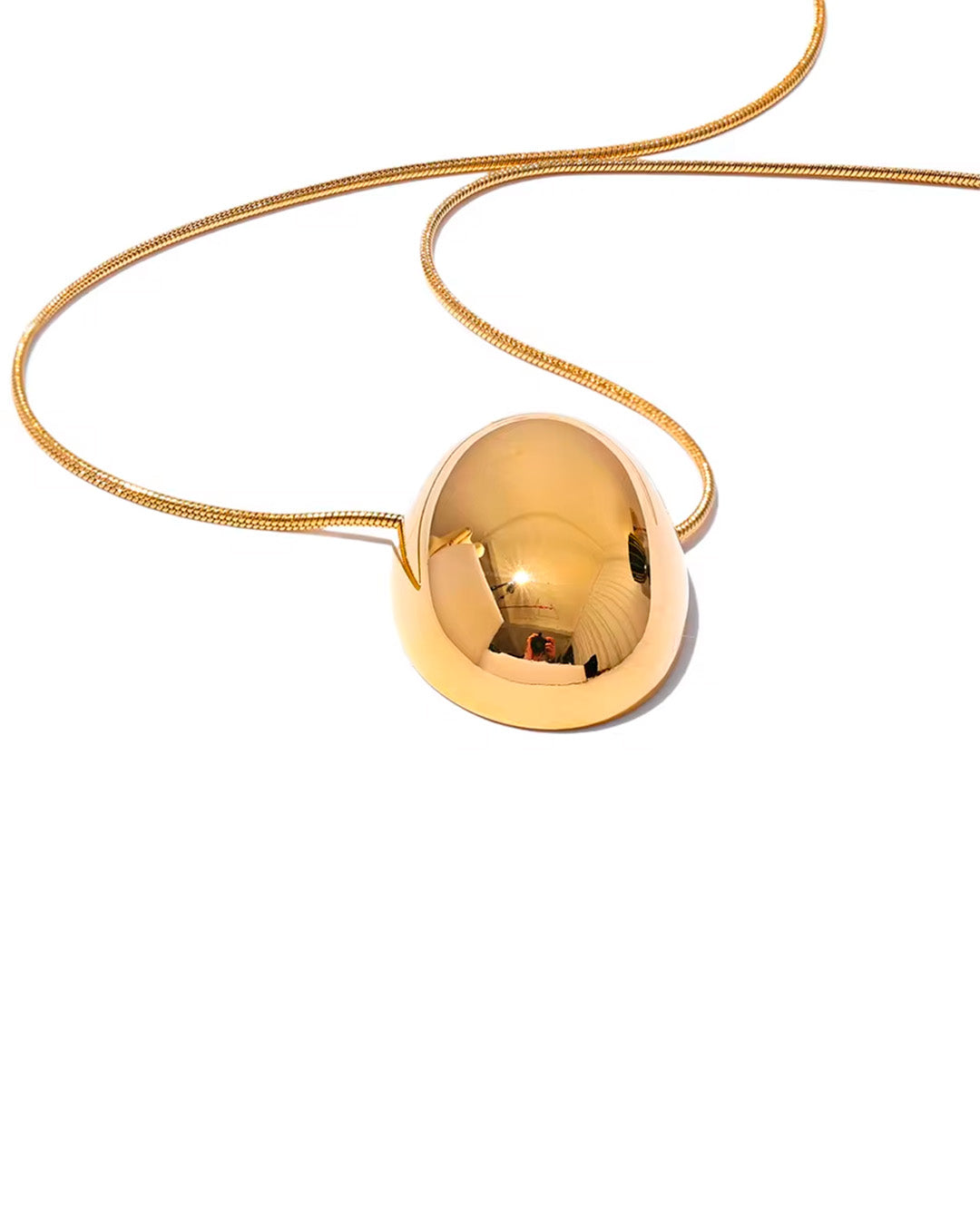 Colar Feminino Dourado Pingente Oval Minimalista